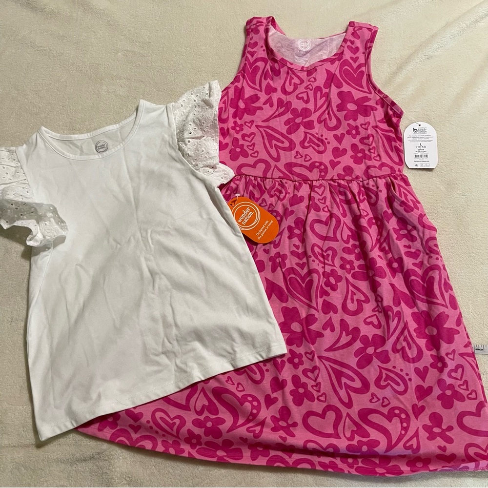 Wonder Nation white ruffle tank and Pink Dress with pockets. Size Large‎ girls